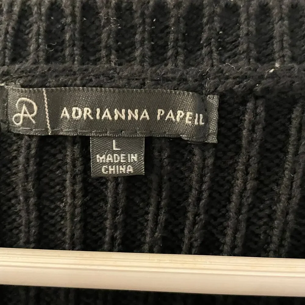 Adrianna Papell fur vest Large brown sleeveless jacket black knit back cozy chic